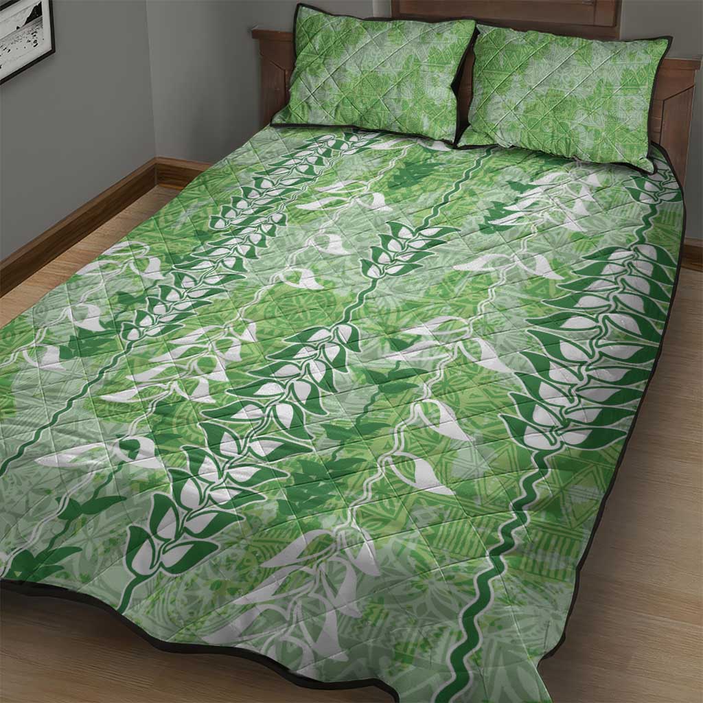 Green Hawaii Tapa Pattern Quilt Bed Set With Heliconia Vintage Style LT05 - Polynesian Pride