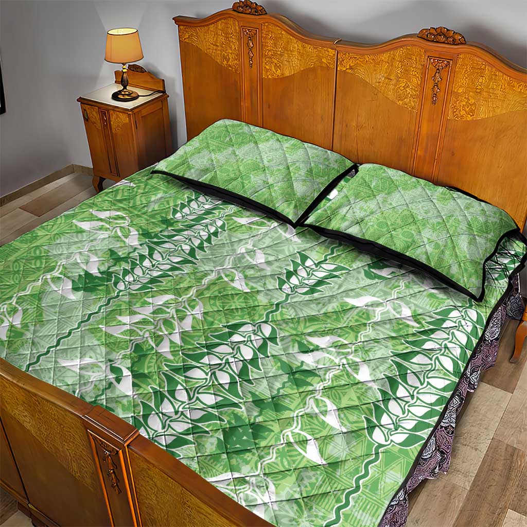 Green Hawaii Tapa Pattern Quilt Bed Set With Heliconia Vintage Style LT05 - Polynesian Pride