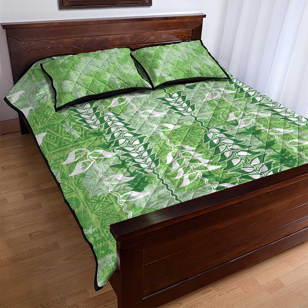 Green Hawaii Tapa Pattern Quilt Bed Set With Heliconia Vintage Style LT05 - Polynesian Pride