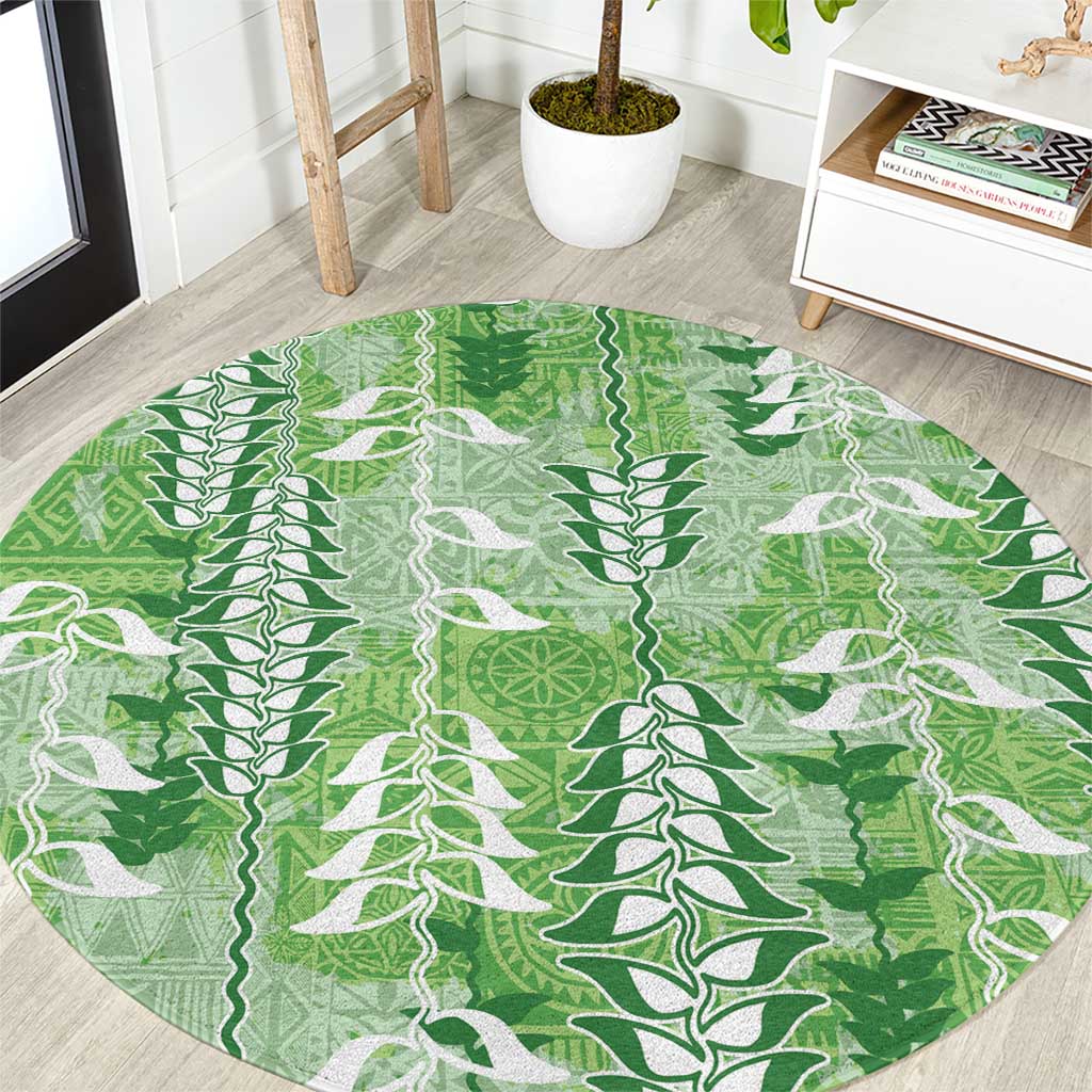 Green Hawaii Tapa Pattern Round Carpet With Heliconia Vintage Style LT05 Green - Polynesian Pride