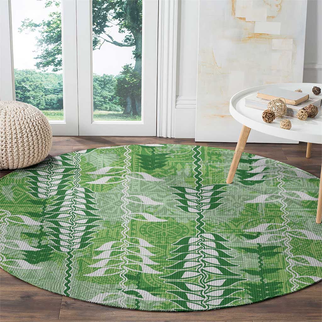 Green Hawaii Tapa Pattern Round Carpet With Heliconia Vintage Style LT05 - Polynesian Pride
