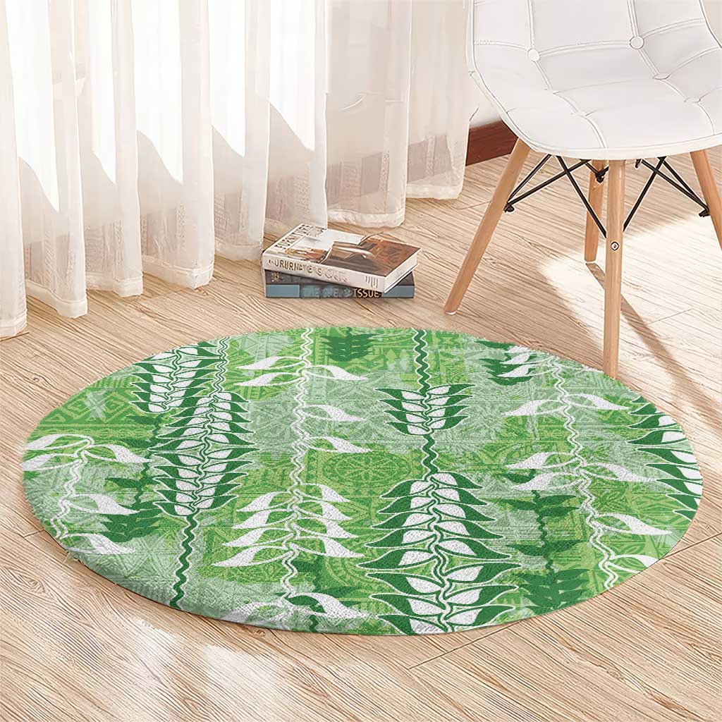Green Hawaii Tapa Pattern Round Carpet With Heliconia Vintage Style LT05 - Polynesian Pride