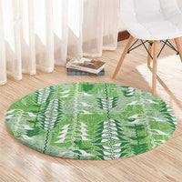 Green Hawaii Tapa Pattern Round Carpet With Heliconia Vintage Style LT05 - Polynesian Pride