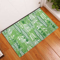 Green Hawaii Tapa Pattern Rubber Doormat With Heliconia Vintage Style LT05 - Polynesian Pride