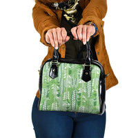 Green Hawaii Tapa Pattern Shoulder Handbag With Heliconia Vintage Style