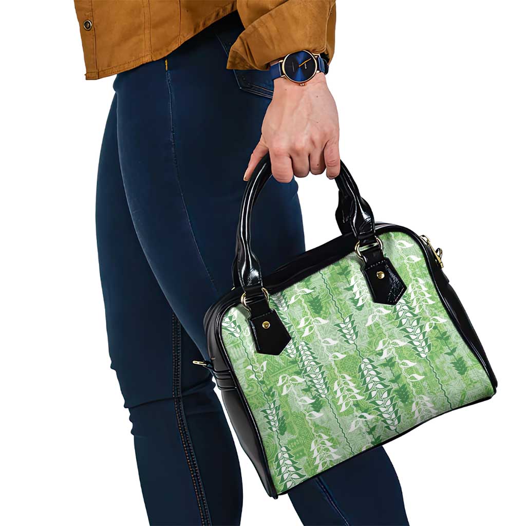 Green Hawaii Tapa Pattern Shoulder Handbag With Heliconia Vintage Style