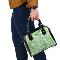 Green Hawaii Tapa Pattern Shoulder Handbag With Heliconia Vintage Style