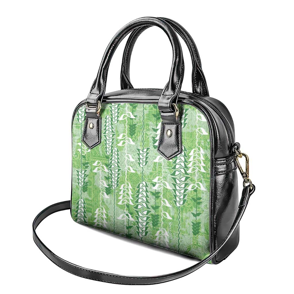 Green Hawaii Tapa Pattern Shoulder Handbag With Heliconia Vintage Style