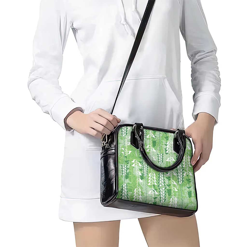 Green Hawaii Tapa Pattern Shoulder Handbag With Heliconia Vintage Style