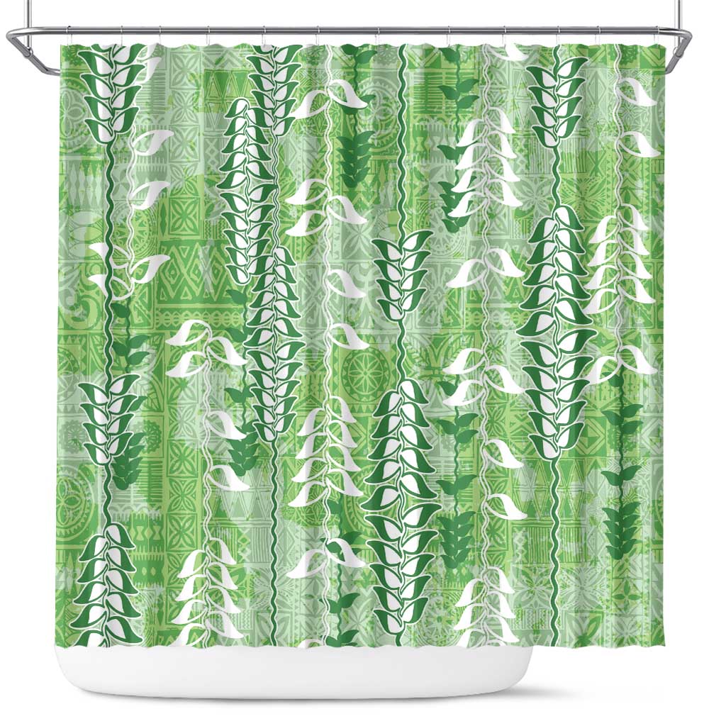 Green Hawaii Tapa Pattern Shower Curtain With Heliconia Vintage Style LT05 Green - Polynesian Pride