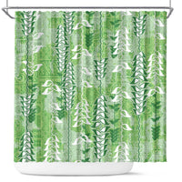 Green Hawaii Tapa Pattern Shower Curtain With Heliconia Vintage Style LT05 Green - Polynesian Pride