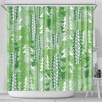 Green Hawaii Tapa Pattern Shower Curtain With Heliconia Vintage Style LT05 - Polynesian Pride