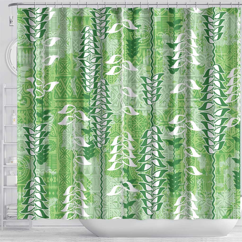 Green Hawaii Tapa Pattern Shower Curtain With Heliconia Vintage Style LT05 - Polynesian Pride