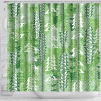 Green Hawaii Tapa Pattern Shower Curtain With Heliconia Vintage Style LT05 - Polynesian Pride