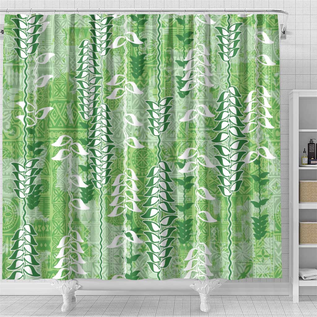 Green Hawaii Tapa Pattern Shower Curtain With Heliconia Vintage Style LT05 - Polynesian Pride