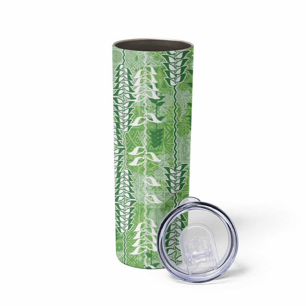 Green Hawaii Tapa Pattern Skinny Tumbler With Heliconia Vintage Style LT05 - Polynesian Pride