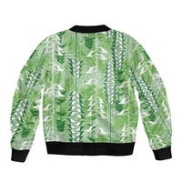 Green Hawaii Tapa Pattern Sleeve Zip Bomber Jacket With Heliconia Vintage Style LT05 - Polynesian Pride