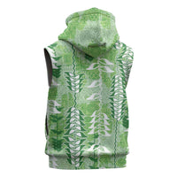 Green Hawaii Tapa Pattern Sleeveless Zip Hoodie With Heliconia Vintage Style LT05 - Polynesian Pride
