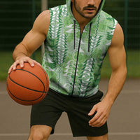 Green Hawaii Tapa Pattern Sleeveless Zip Hoodie With Heliconia Vintage Style LT05 - Polynesian Pride
