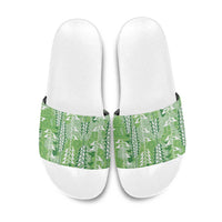 Green Hawaii Tapa Pattern Slide Sandals With Heliconia Vintage Style