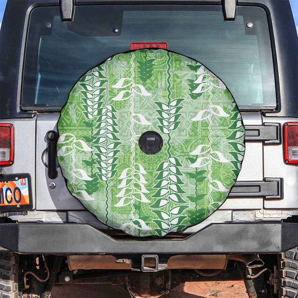 Green Hawaii Tapa Pattern Spare Tire Cover With Heliconia Vintage Style LT05 Green - Polynesian Pride
