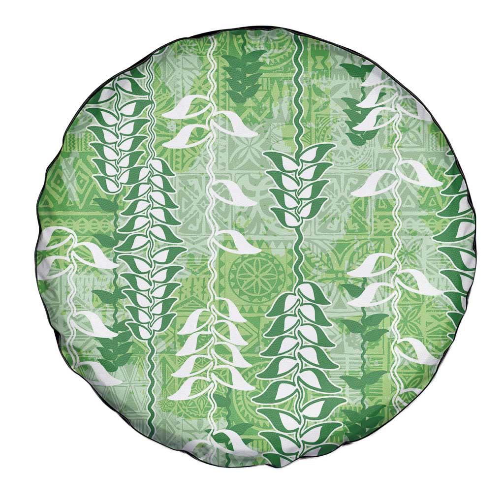 Green Hawaii Tapa Pattern Spare Tire Cover With Heliconia Vintage Style LT05 - Polynesian Pride