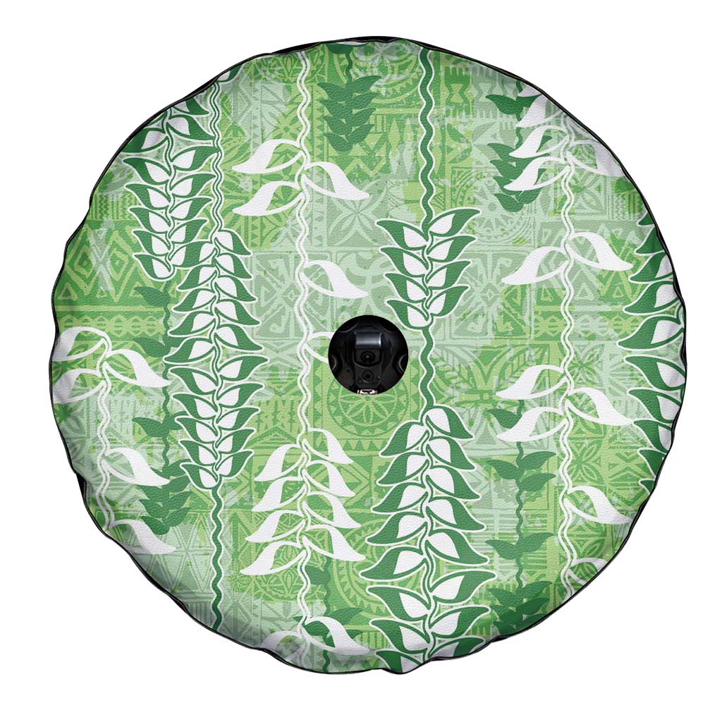 Green Hawaii Tapa Pattern Spare Tire Cover With Heliconia Vintage Style LT05 - Polynesian Pride