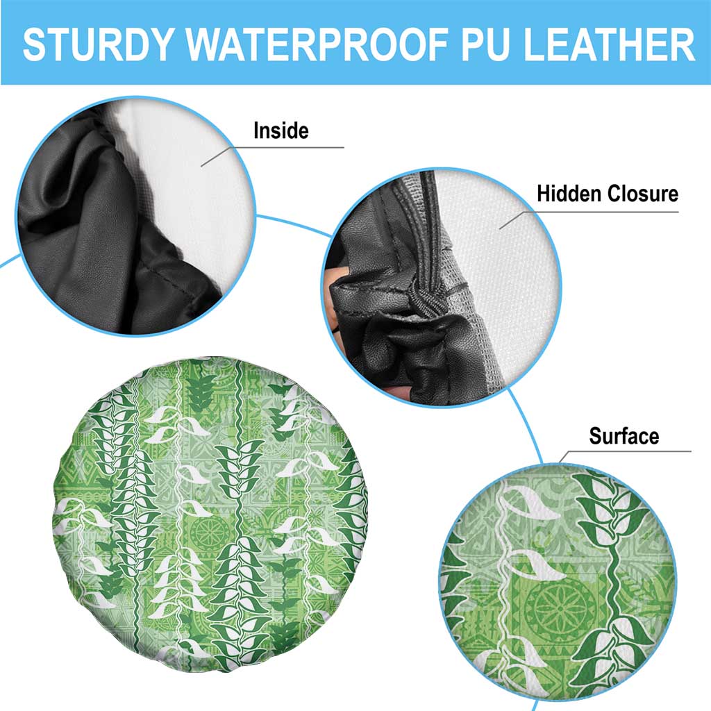 Green Hawaii Tapa Pattern Spare Tire Cover With Heliconia Vintage Style LT05 - Polynesian Pride