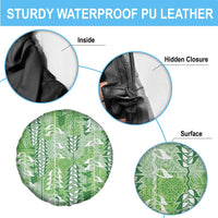 Green Hawaii Tapa Pattern Spare Tire Cover With Heliconia Vintage Style LT05 - Polynesian Pride