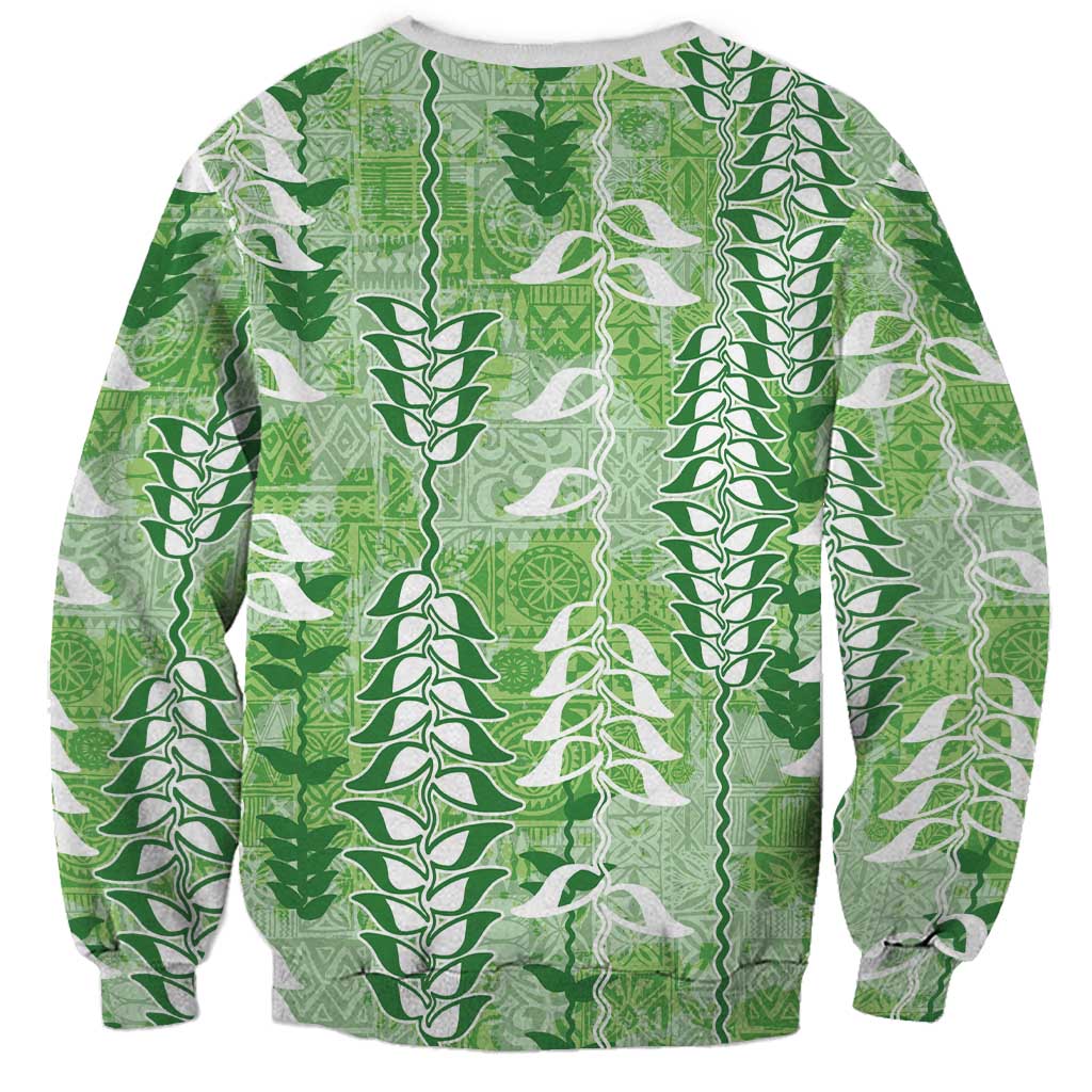Green Hawaii Tapa Pattern Sweatshirt With Heliconia Vintage Style LT05 - Polynesian Pride