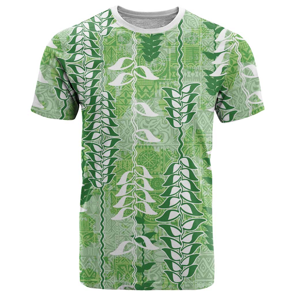 Green Hawaii Tapa Pattern T Shirt With Heliconia Vintage Style LT05 Green - Polynesian Pride