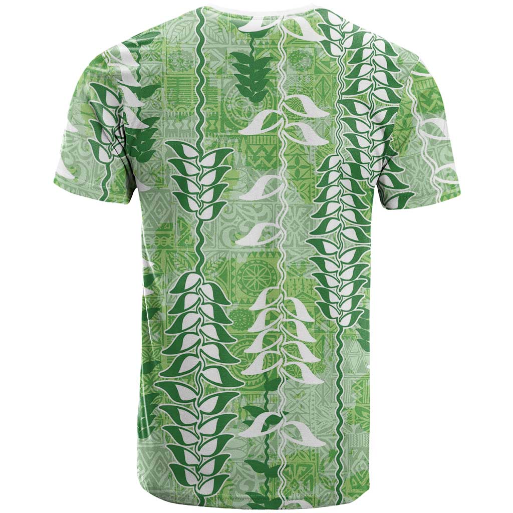 Green Hawaii Tapa Pattern T Shirt With Heliconia Vintage Style LT05 - Polynesian Pride