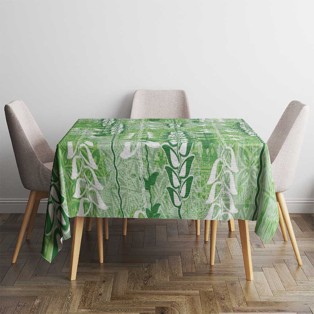 Green Hawaii Tapa Pattern Tablecloth With Heliconia Vintage Style LT05 - Polynesian Pride