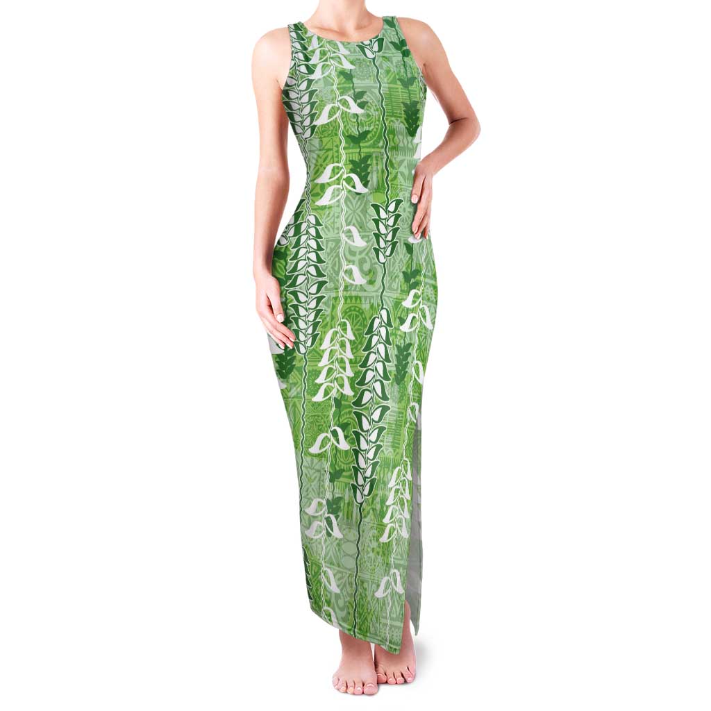 Green Hawaii Tapa Pattern Tank Maxi Dress With Heliconia Vintage Style LT05 Women Green - Polynesian Pride