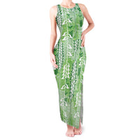 Green Hawaii Tapa Pattern Tank Maxi Dress With Heliconia Vintage Style LT05 Women Green - Polynesian Pride