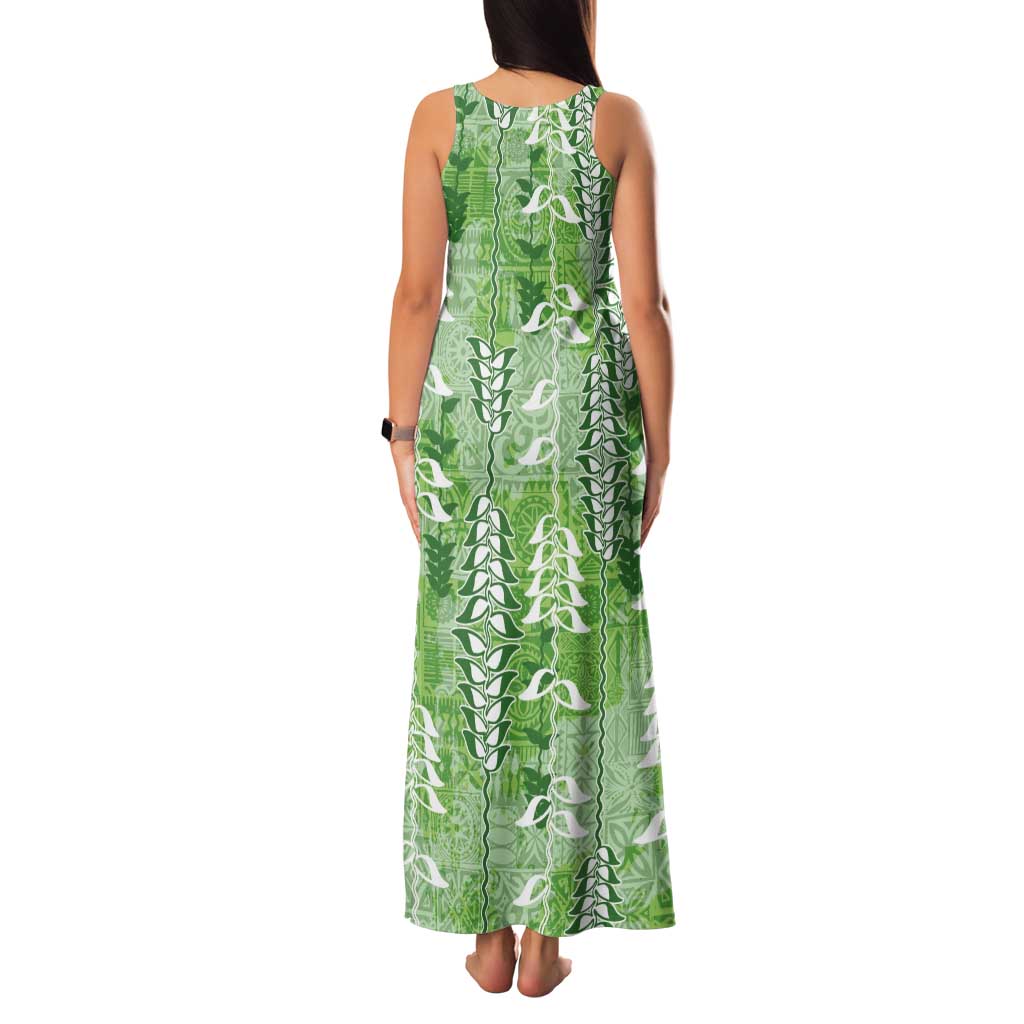 Green Hawaii Tapa Pattern Tank Maxi Dress With Heliconia Vintage Style LT05 - Polynesian Pride