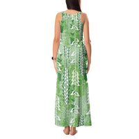 Green Hawaii Tapa Pattern Tank Maxi Dress With Heliconia Vintage Style LT05 - Polynesian Pride