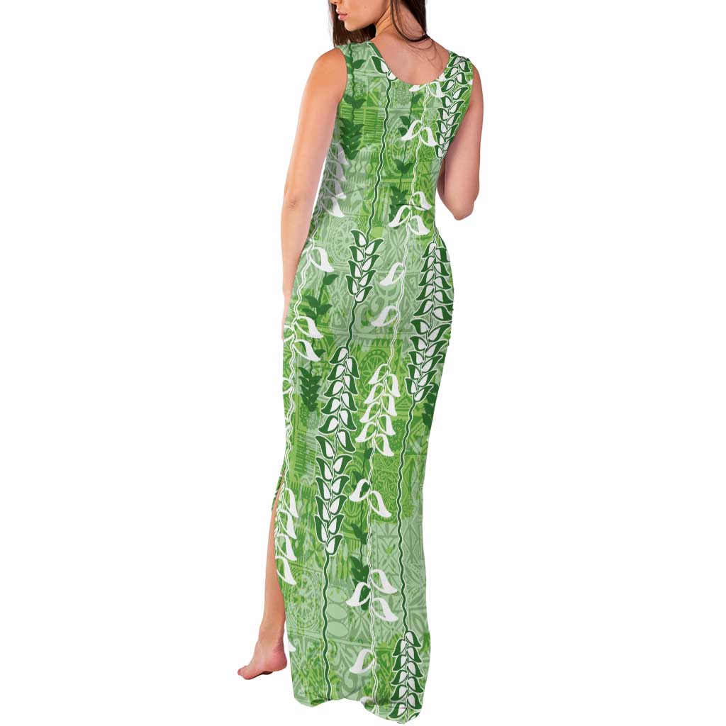 Green Hawaii Tapa Pattern Tank Maxi Dress With Heliconia Vintage Style LT05 - Polynesian Pride