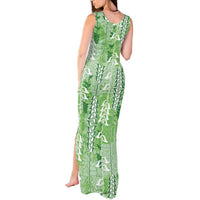 Green Hawaii Tapa Pattern Tank Maxi Dress With Heliconia Vintage Style LT05 - Polynesian Pride