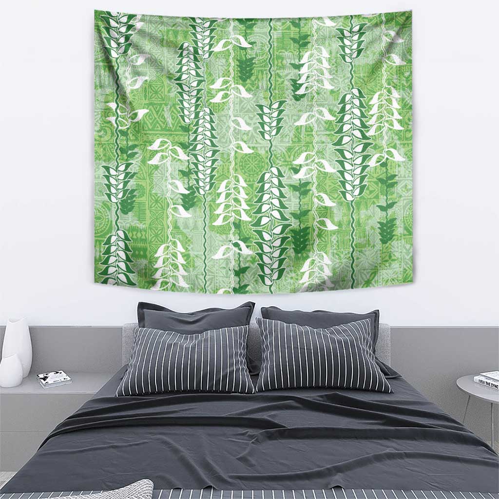 Green Hawaii Tapa Pattern Tapestry With Heliconia Vintage Style LT05 - Polynesian Pride