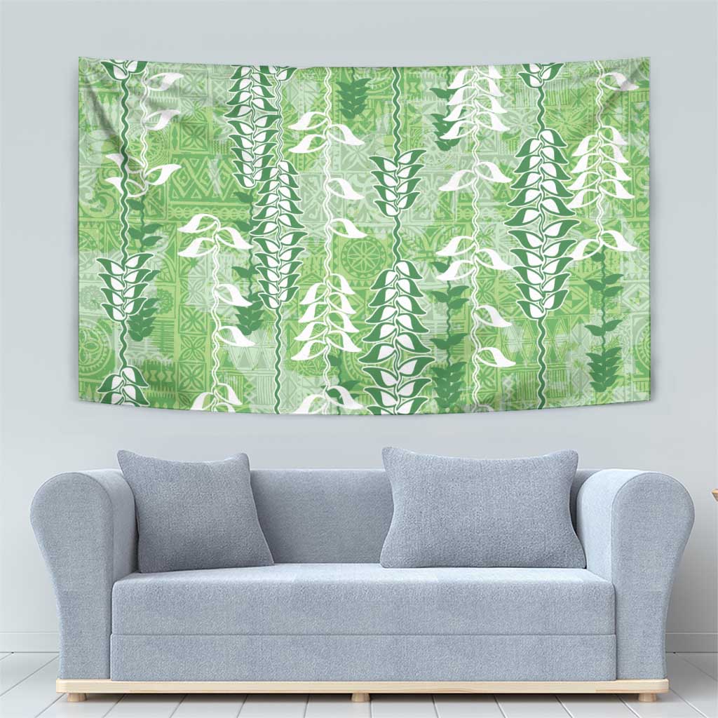 Green Hawaii Tapa Pattern Tapestry With Heliconia Vintage Style LT05 - Polynesian Pride