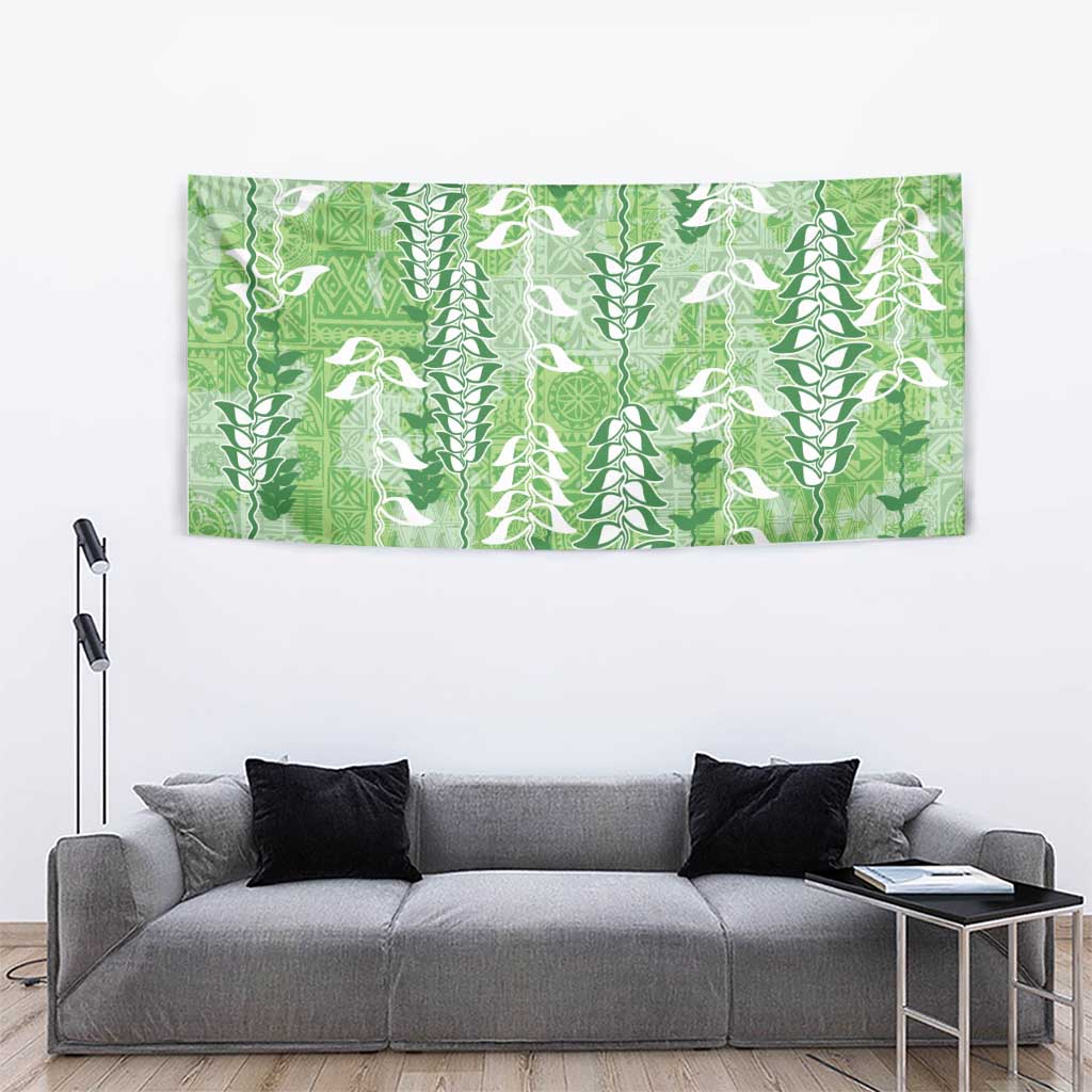 Green Hawaii Tapa Pattern Tapestry With Heliconia Vintage Style LT05 - Polynesian Pride