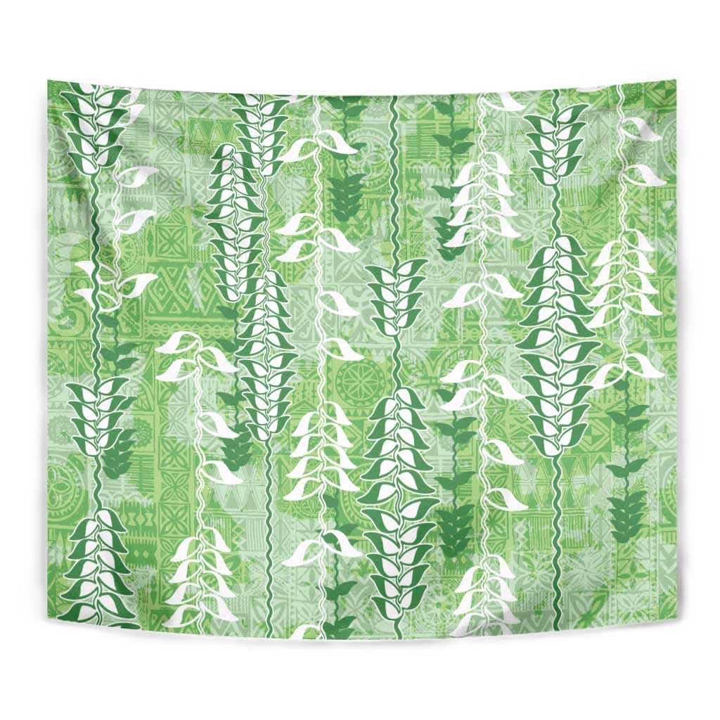 Green Hawaii Tapa Pattern Tapestry With Heliconia Vintage Style LT05 - Polynesian Pride