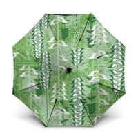 Green Hawaii Tapa Pattern Umbrella With Heliconia Vintage Style LT05 One Size Folded 11.42 inch Opened Diameter 37.4 inch Green - Polynesian Pride