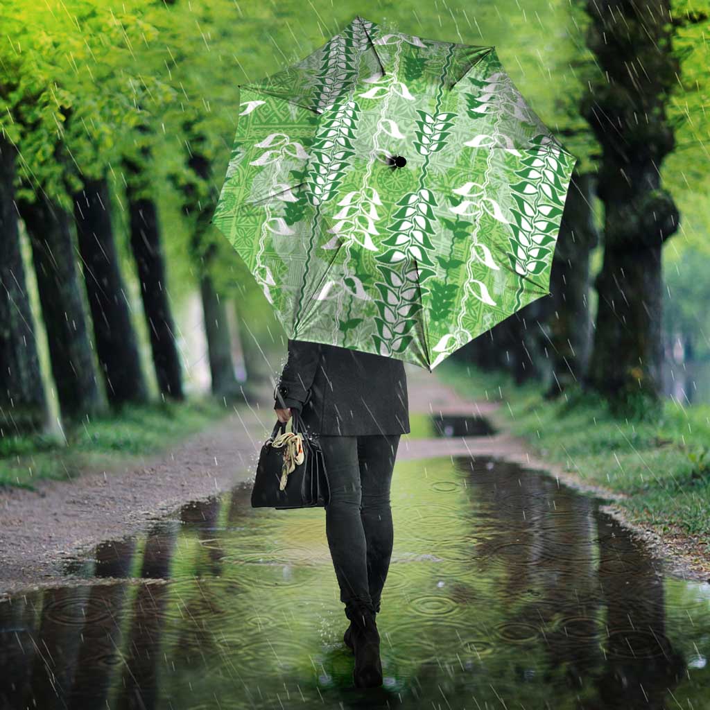 Green Hawaii Tapa Pattern Umbrella With Heliconia Vintage Style LT05 - Polynesian Pride