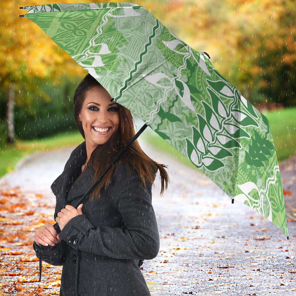 Green Hawaii Tapa Pattern Umbrella With Heliconia Vintage Style LT05 - Polynesian Pride