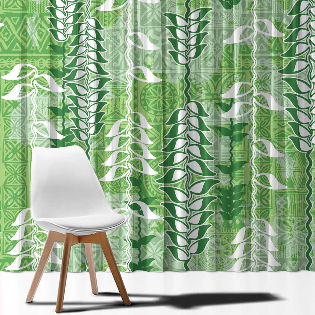 Green Hawaii Tapa Pattern Window Curtain With Heliconia Vintage Style LT05 - Polynesian Pride