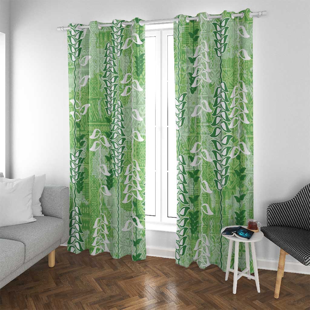 Green Hawaii Tapa Pattern Window Curtain With Heliconia Vintage Style LT05 With Grommets Green - Polynesian Pride