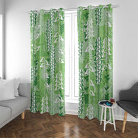 Green Hawaii Tapa Pattern Window Curtain With Heliconia Vintage Style LT05 With Grommets Green - Polynesian Pride