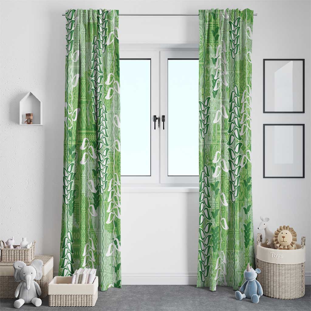 Green Hawaii Tapa Pattern Window Curtain With Heliconia Vintage Style LT05 - Polynesian Pride